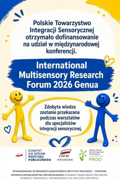 Polskie Towarzystwo Integracji Sensorycznej otrzymało dofinansowanie w ramach Programu Rozwoju Organizacji Obywatelskich PROO 5, realizowanego przez NIW #1